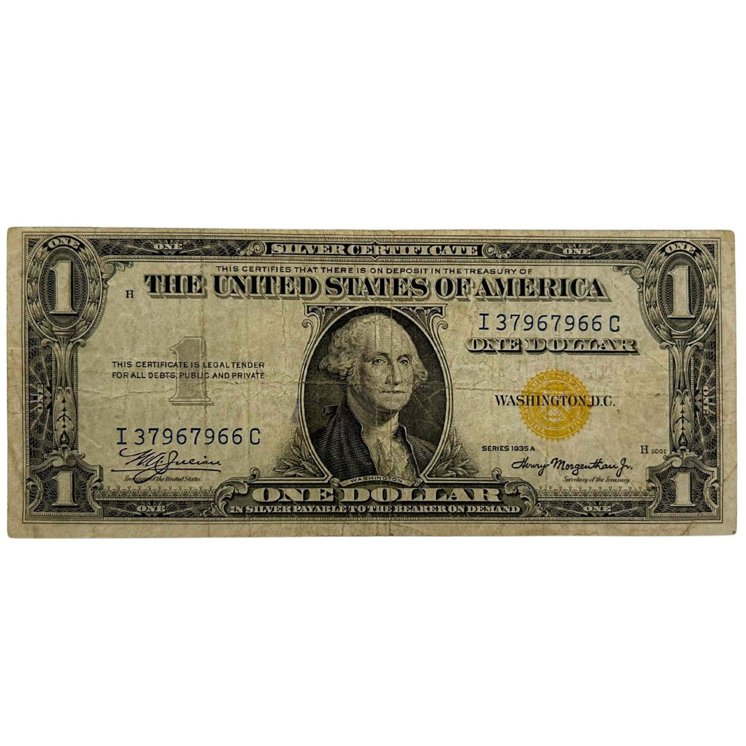 1935-A $1 Yellow Seal Silver Certificate Ungraded Front