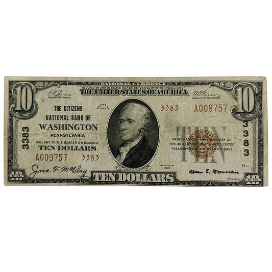 1929 Washington Pennsylvania National Currency Note $10 Thumbnail