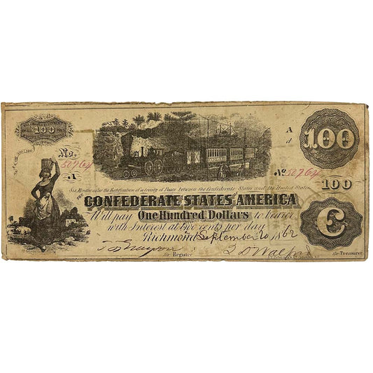 1862 Confederate States of America $100 Federal Reserve Note Thumbnail