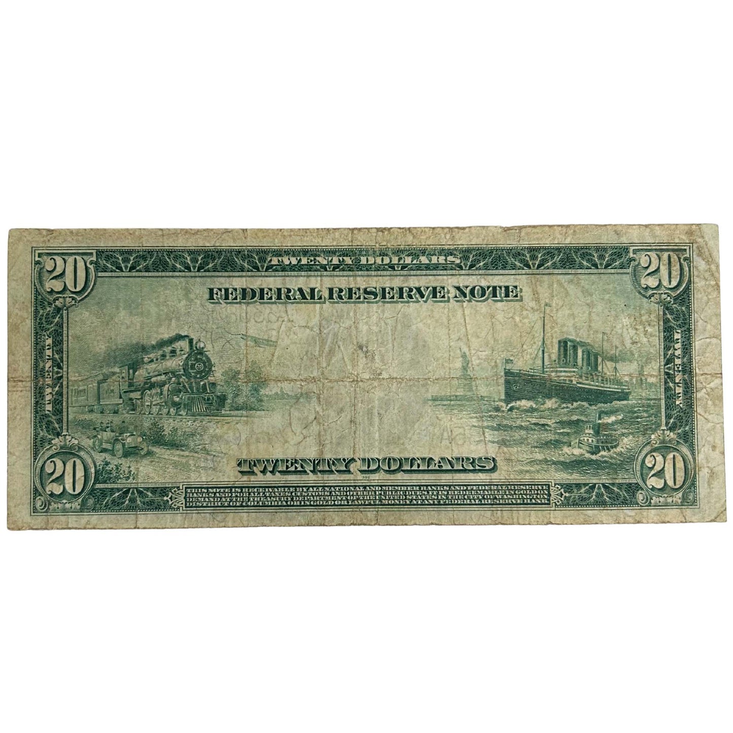 1914 Washington D.C. $20 Currency Note Back