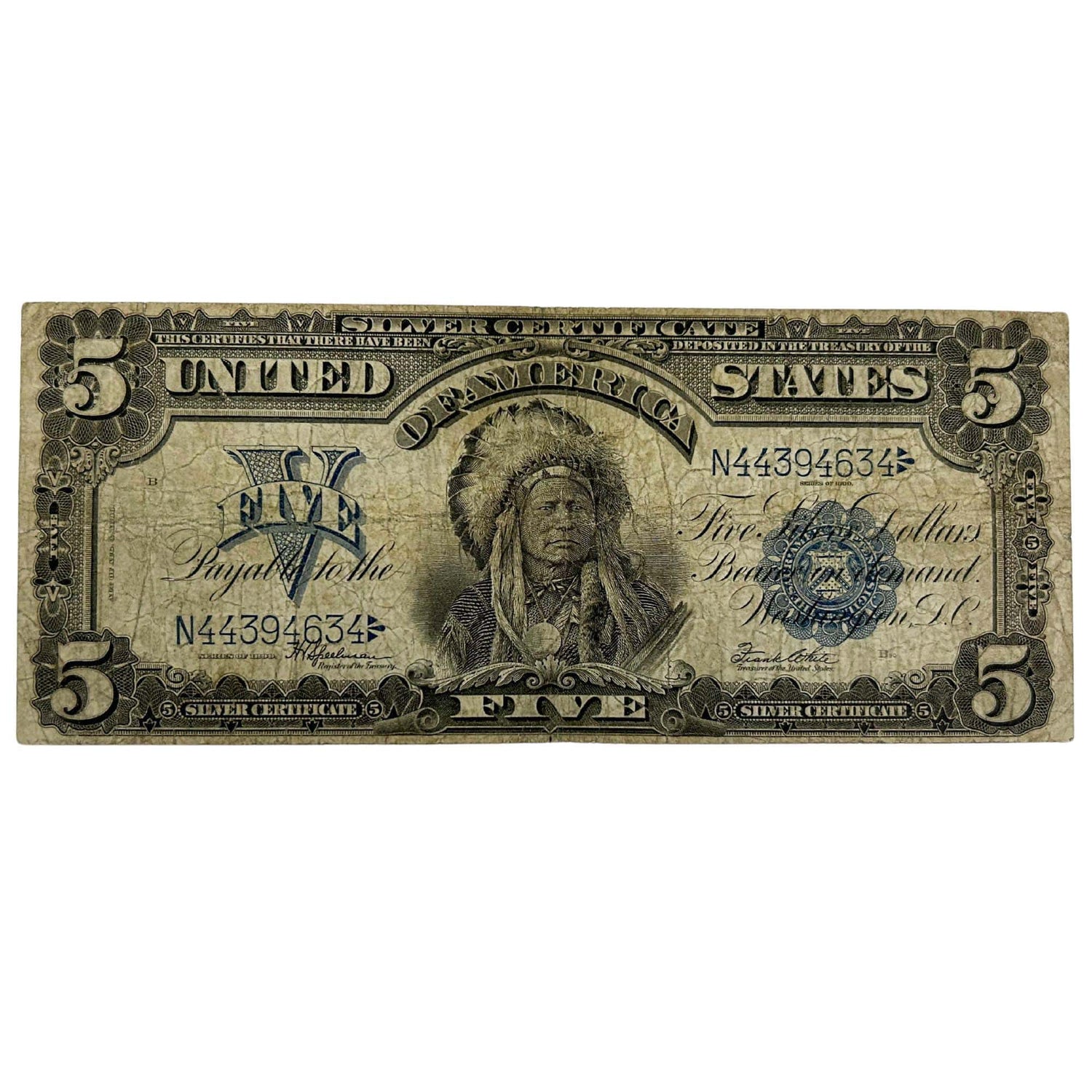 1899 $5 Indian Chief Silver Certificate Note Front