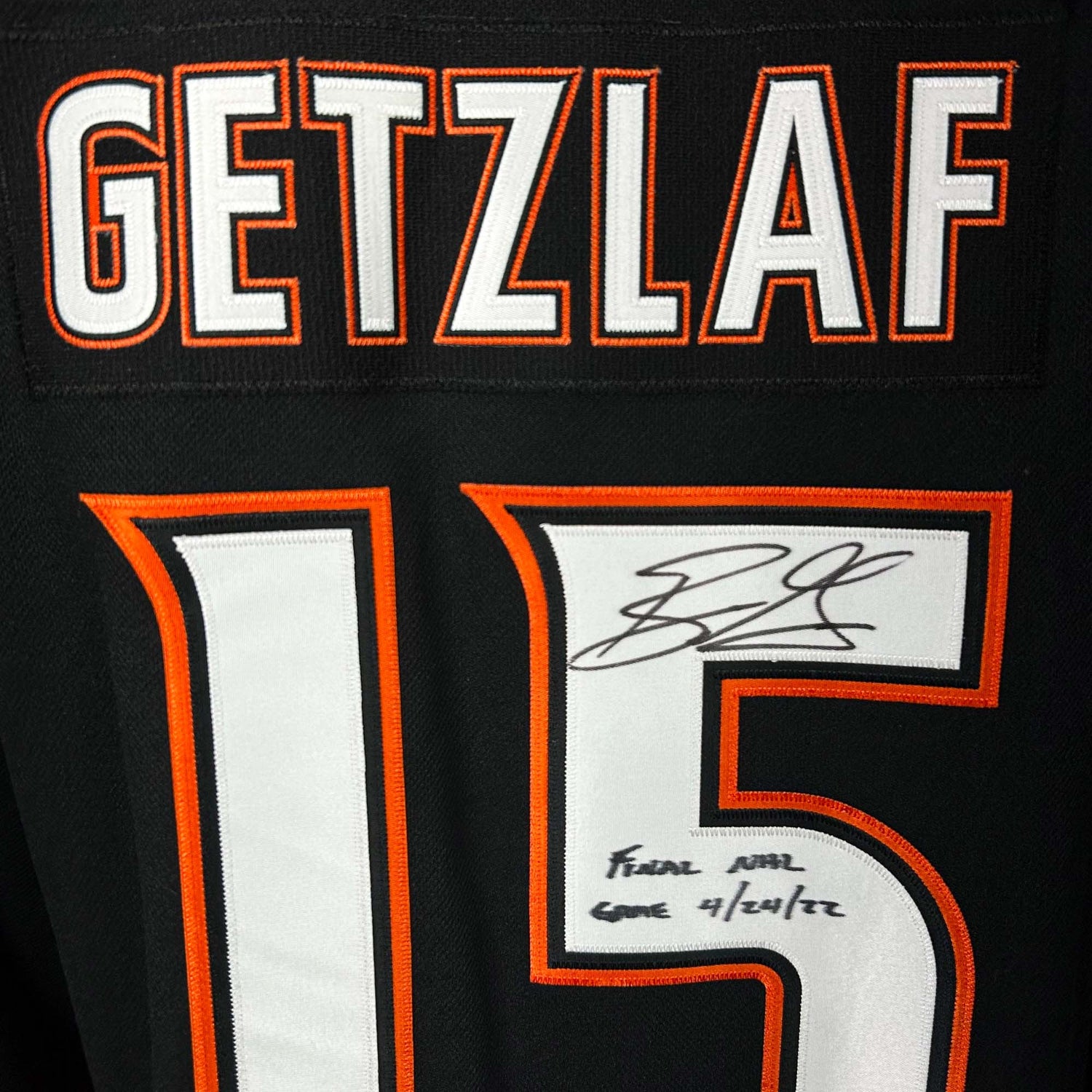 Mighty Duck Signed Ryan Getzlaf Jersey Close View