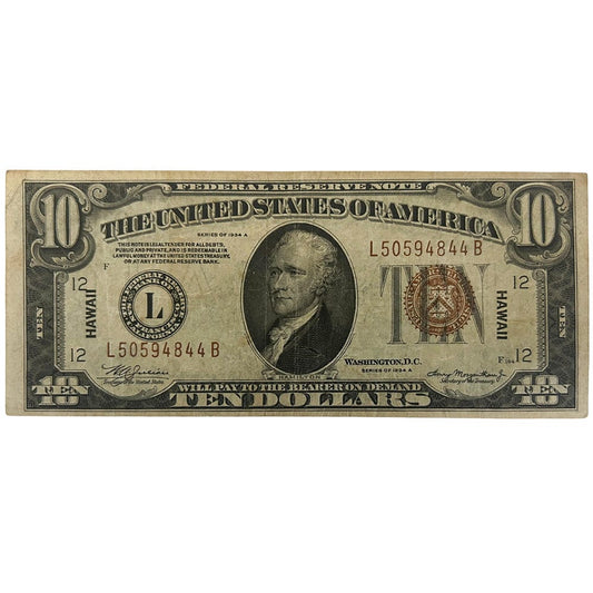 1934A US $10 Hawaii Emergency Note