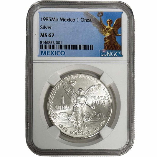 1985Mo Mexico 1 Silver Onza MS 67 Graded NGC Thumbnail