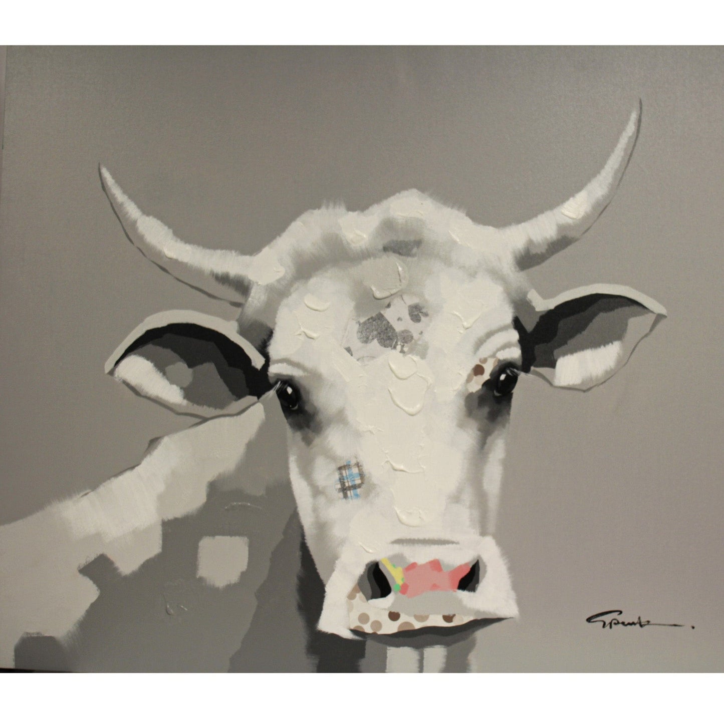 Original Acrylic of Cow Portrait Front