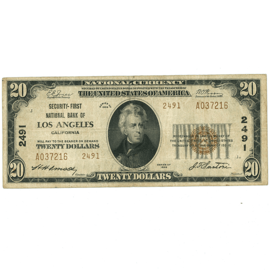 1929 $20 National Currency Note - Various Banks One