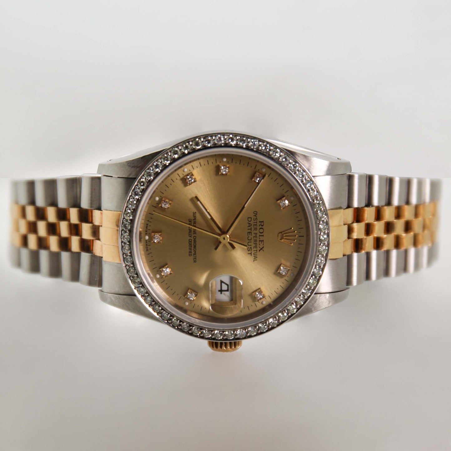 1993 Rolex Datejust Two Tone Watch Angle