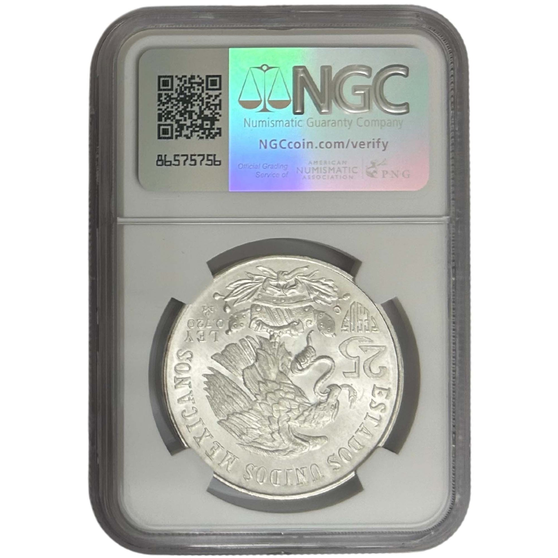 1968Mo Mexico City Olympics Silver 25 Peso NGC MS 66 Back