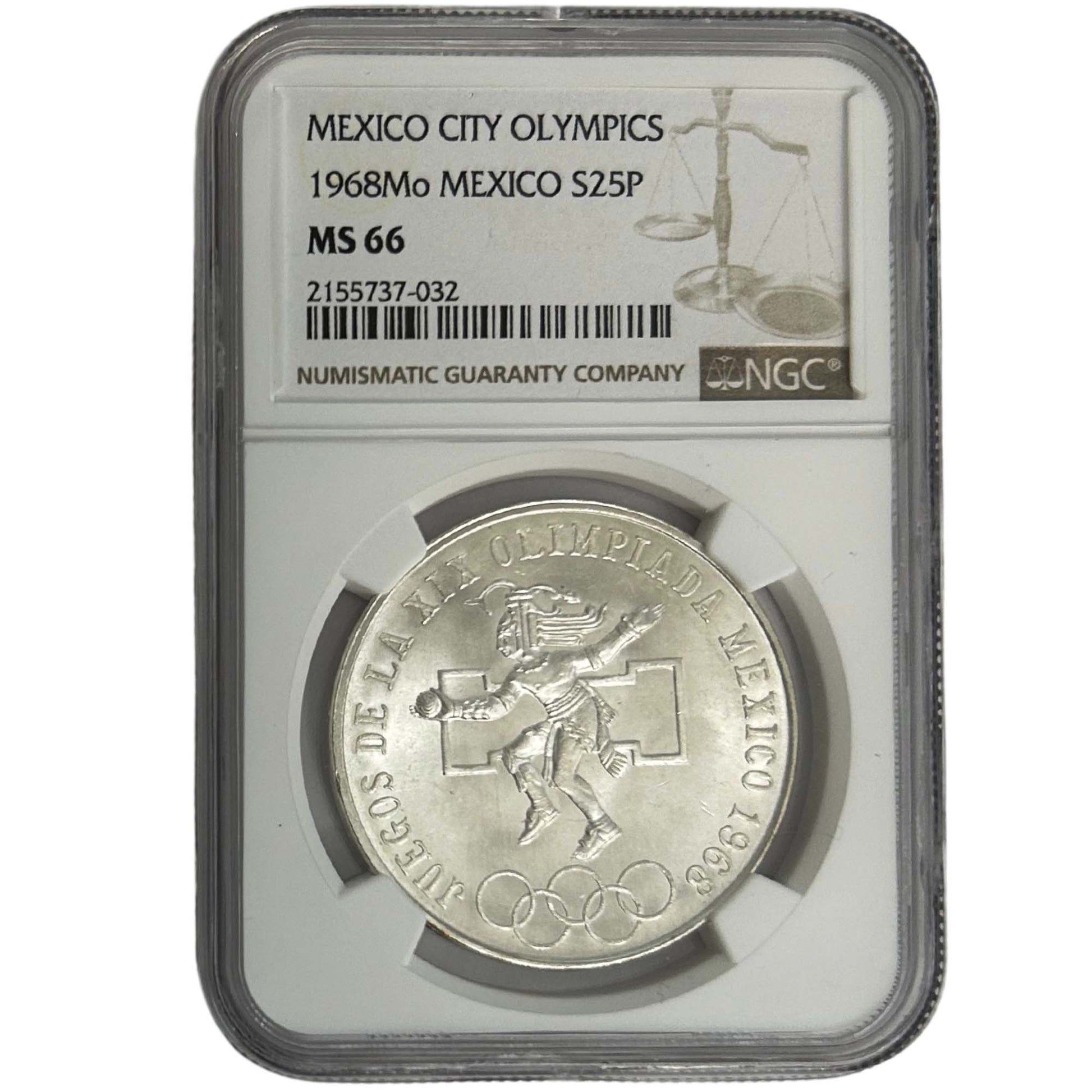 1968Mo Mexico City Olympics Silver 25 Peso NGC MS 66 Front