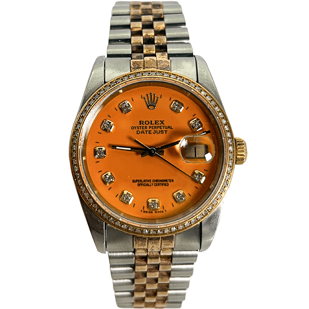 1988 Rolex Datejust Two Tone Orange Dial Watch 