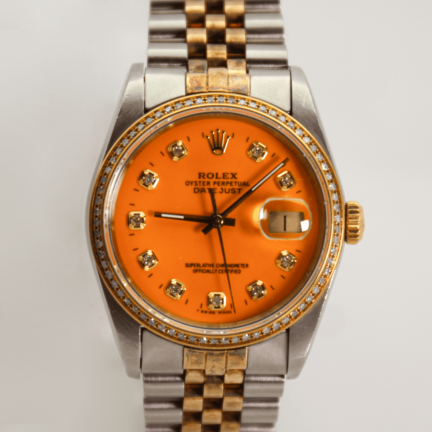 1988 Rolex Datejust Two Tone Orange Dial Watch Dial