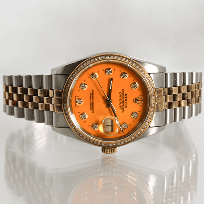 1988 Rolex Datejust Two Tone Orange Dial Watch Front