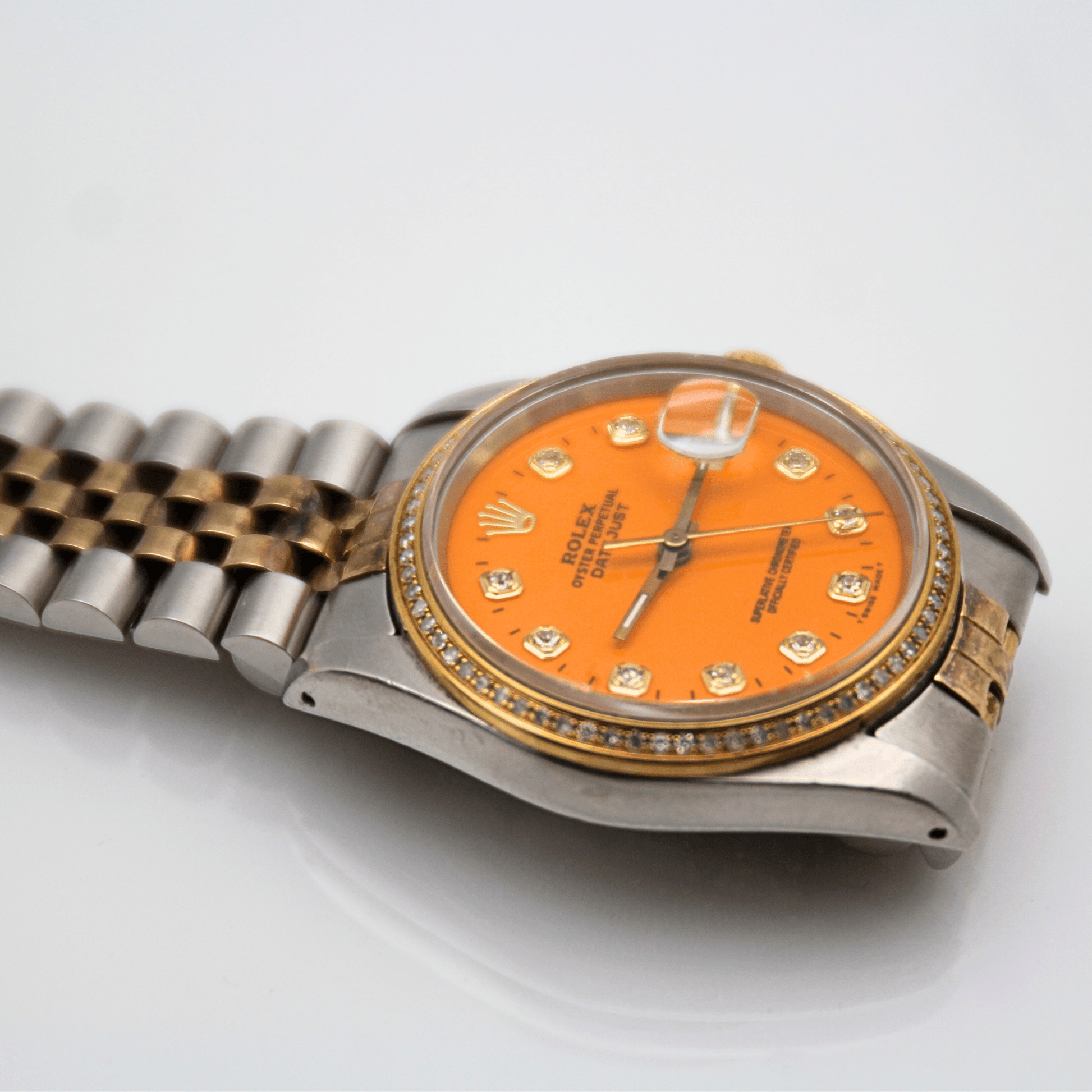 1988 Rolex Datejust Two Tone Orange Dial Watch Glass