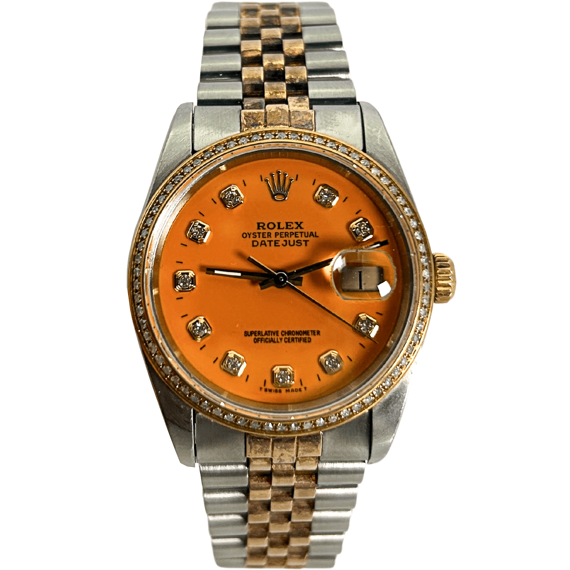 1988 Rolex Datejust Two Tone Orange Dial Watch ZOOM