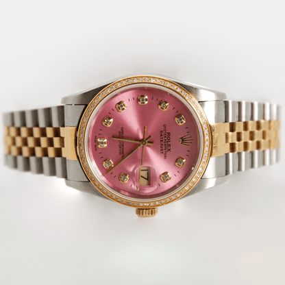 1996 Rolex Datejust Two Tone Pink Dial Watch Front