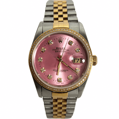 1996 Rolex Datejust Two Tone Pink Dial Watch Front