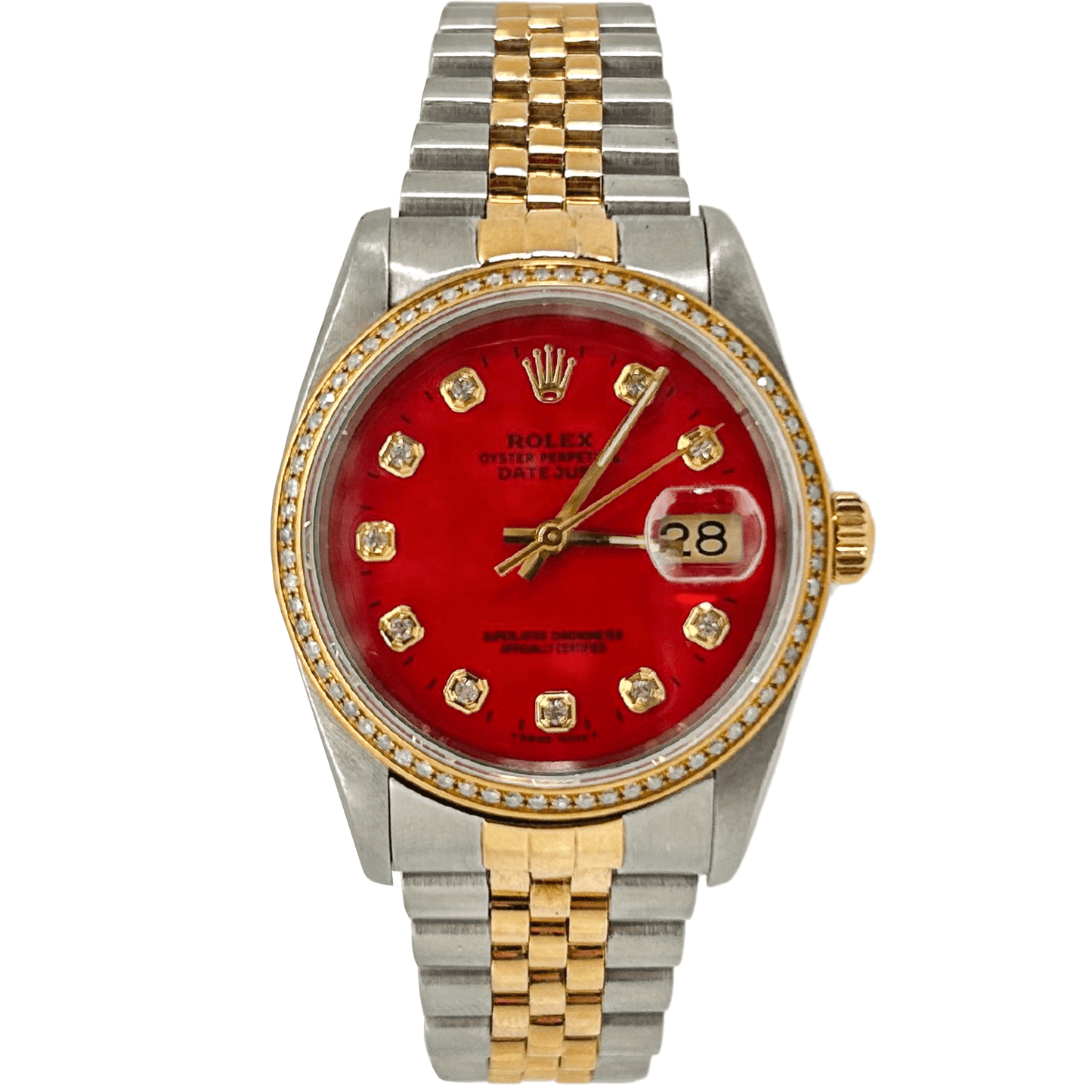 1990 Rolex Datejust Two Tone Red Dial Watch ZOOM