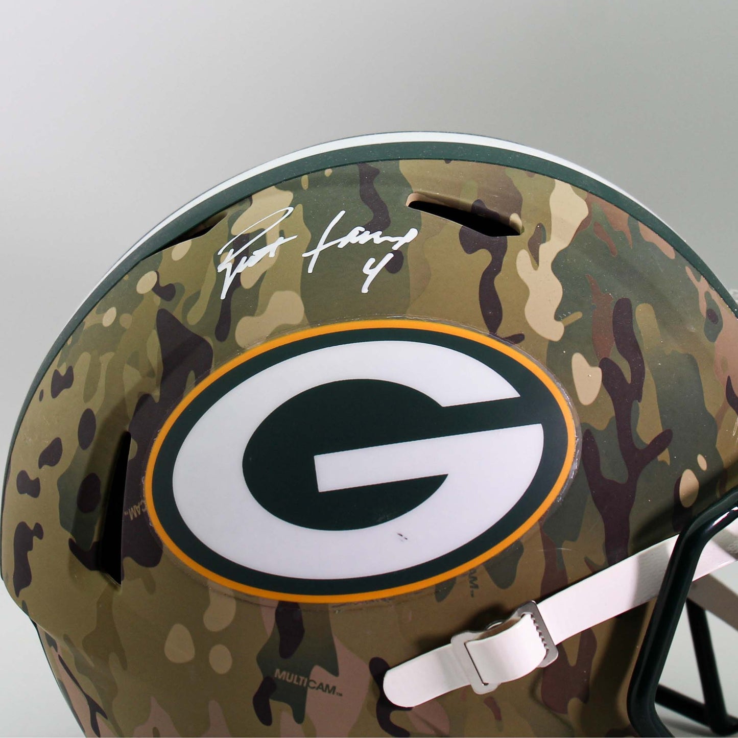 Brett Favre Packers Camo Signed Mini Helmet RADTKE Sports Close View