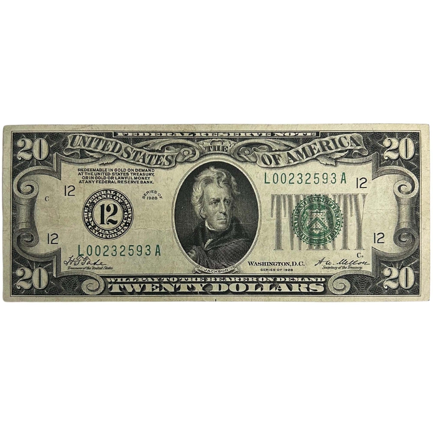 1928 $20 Federal Reserve Note Five