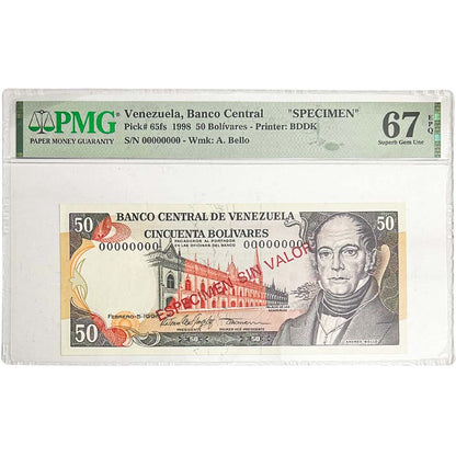 Venezuela Banco Central 1998 50 Bolivares PMG 67 Superb Gem Unc Thumbnail