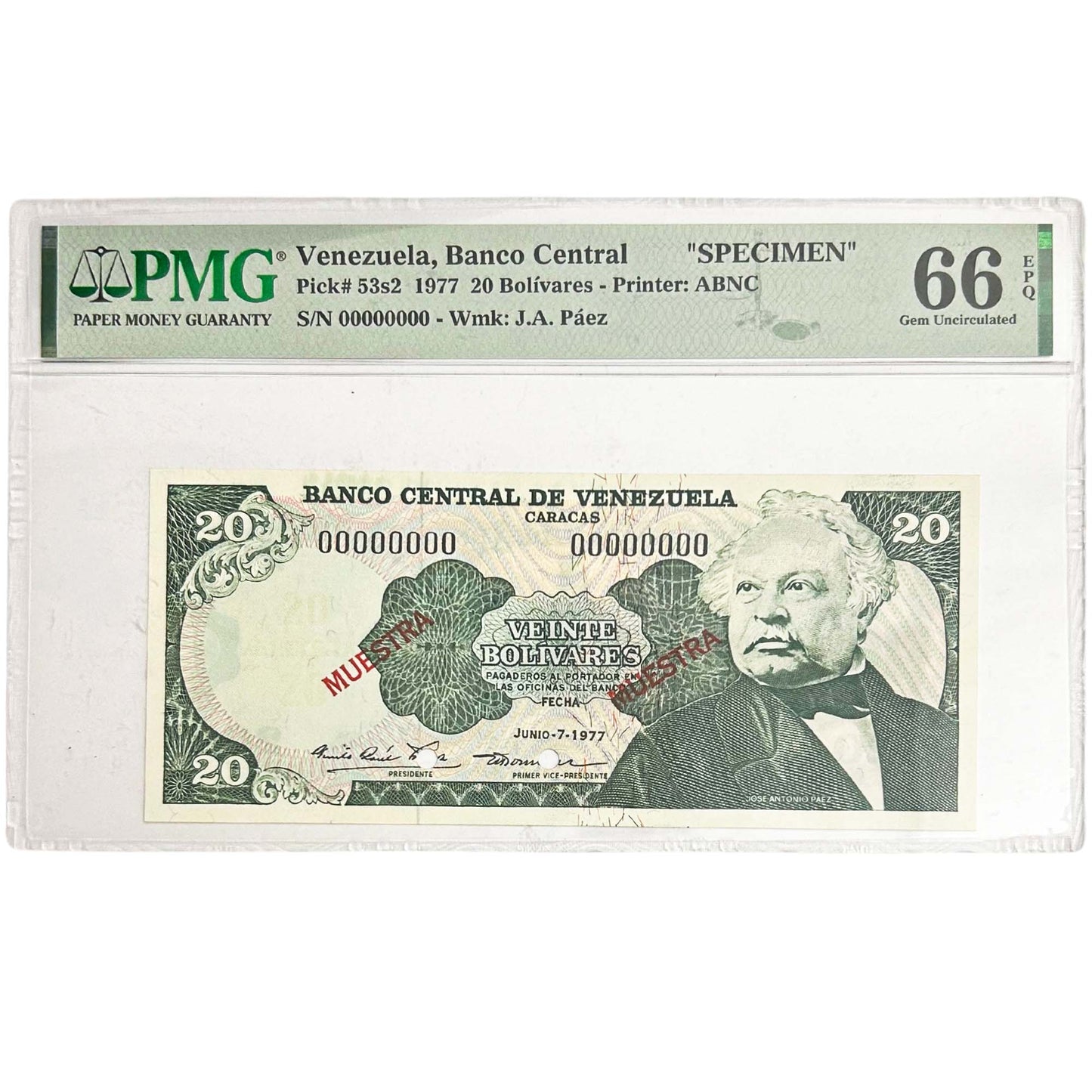 Venezuela Banco Central 1977 20 Bolivares PMG 66 Gem Uncirculated ZOOM