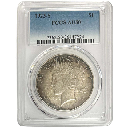 1923-S Peace Silver Dollar PCGS AU50 Front