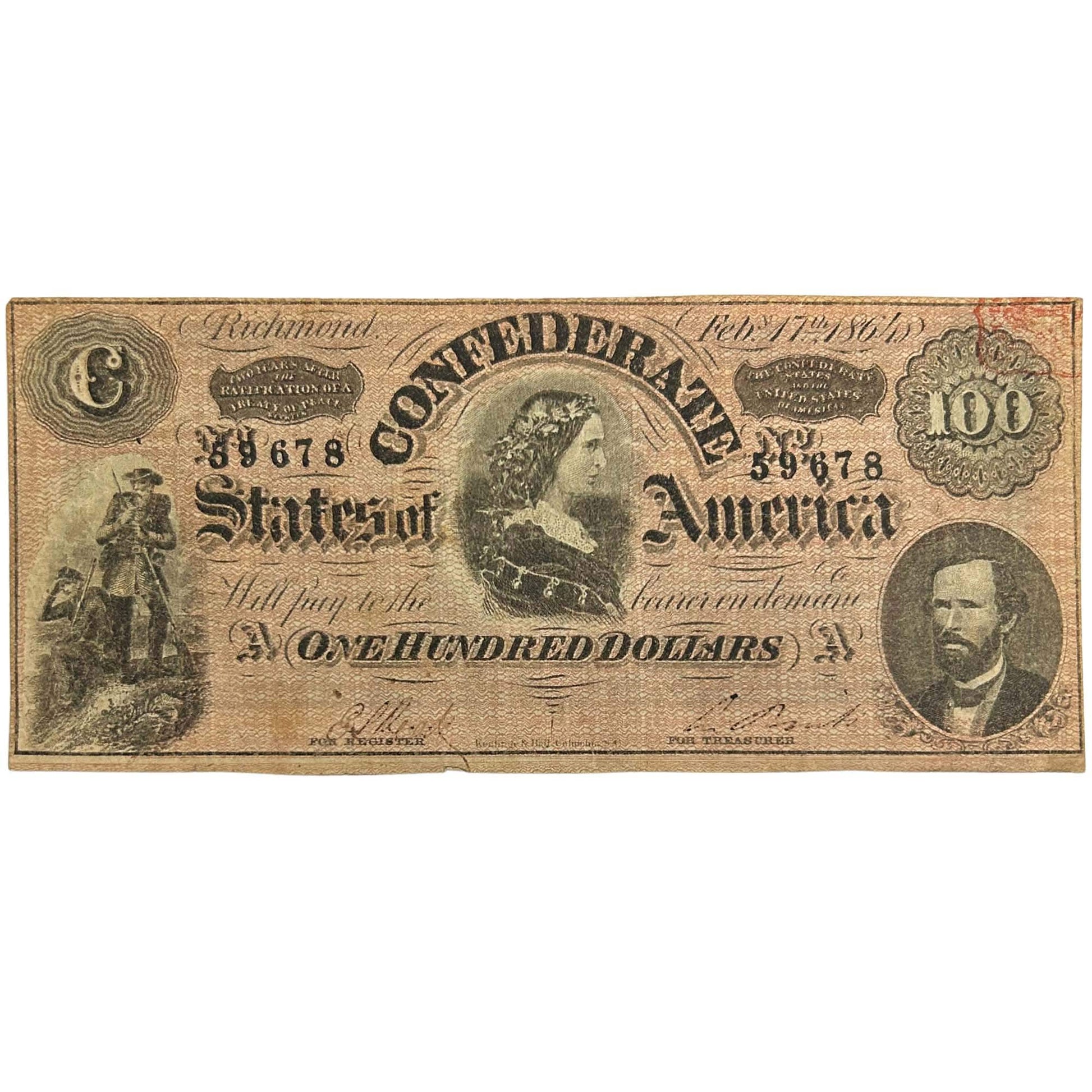 1864 Confederate States of America $100 Federal Reserve Note ZOOM