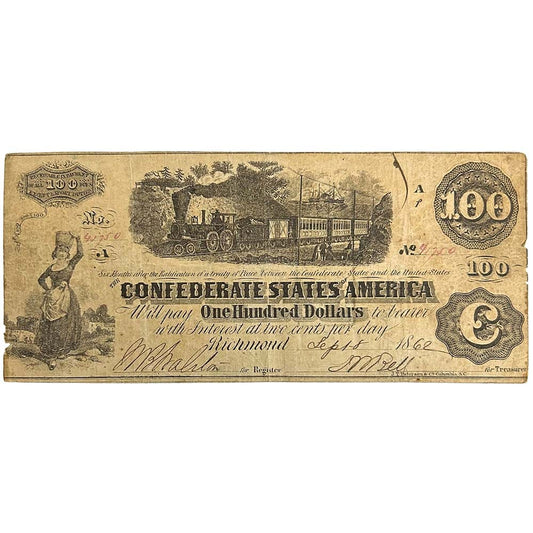 1862 Confederate $100 Bill Thumbnail