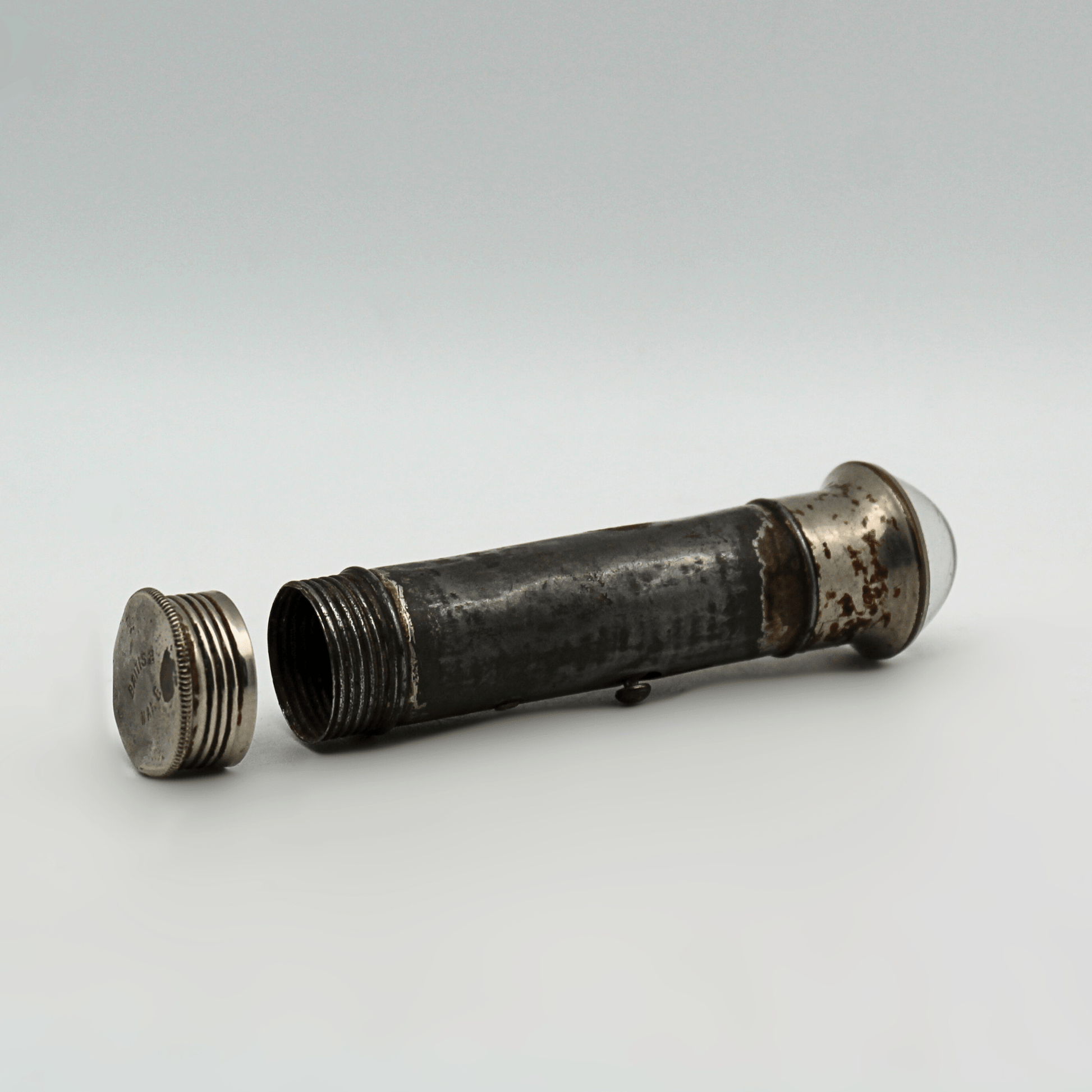 WWI Tin Flash Light Torch Open