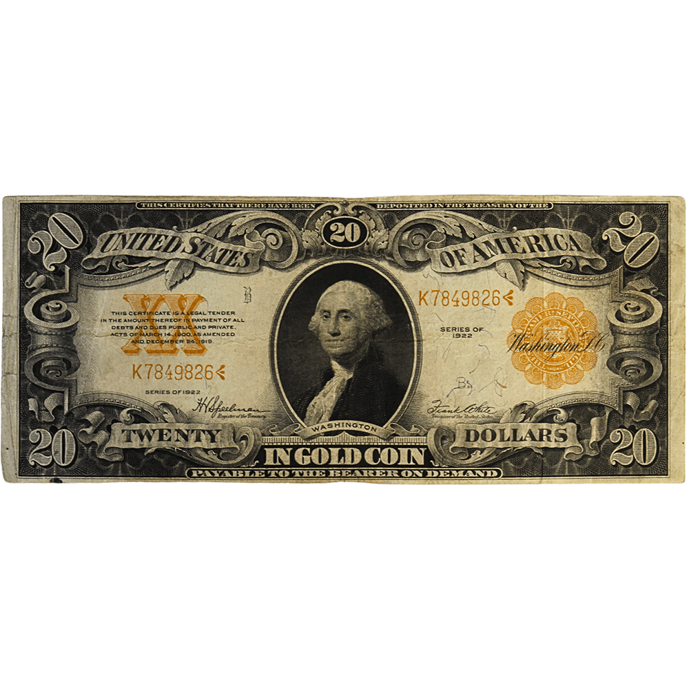 1922 United States $20 Dollar Gold Certificate Thumbnail 