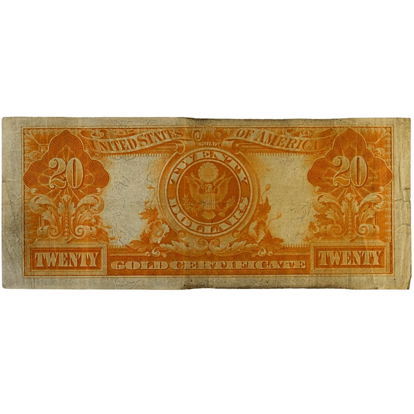 1922 United States $20 Dollar Gold Certificate Back