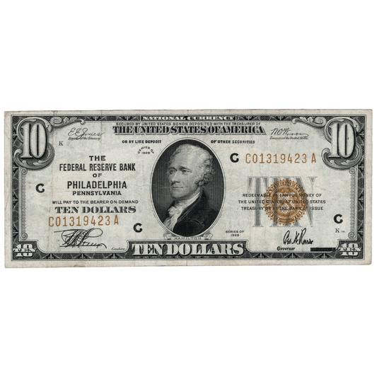 1929 US $10 National Currency Notes Various Banks Gold & Silver Pawn Shop Philadelphia PA