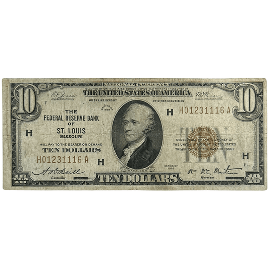 1929 US $10 National Currency Notes Various Banks