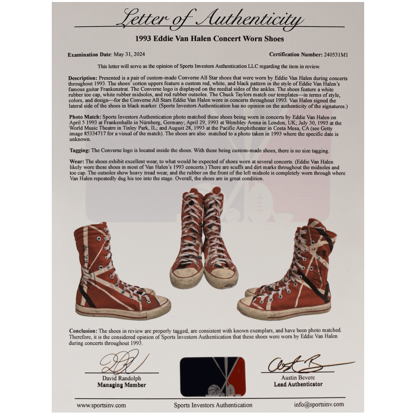 Eddie Van Halen Stage Worn and Autographed Converse Gold & Silver Pawn Shop