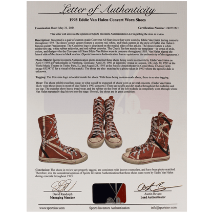 Eddie Van Halen Stage Worn and Autographed Converse Gold & Silver Pawn Shop