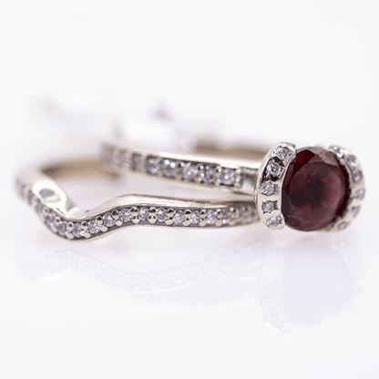 14K Round Cut Garnet Double Band Ring Gold & Silver Pawn Shop