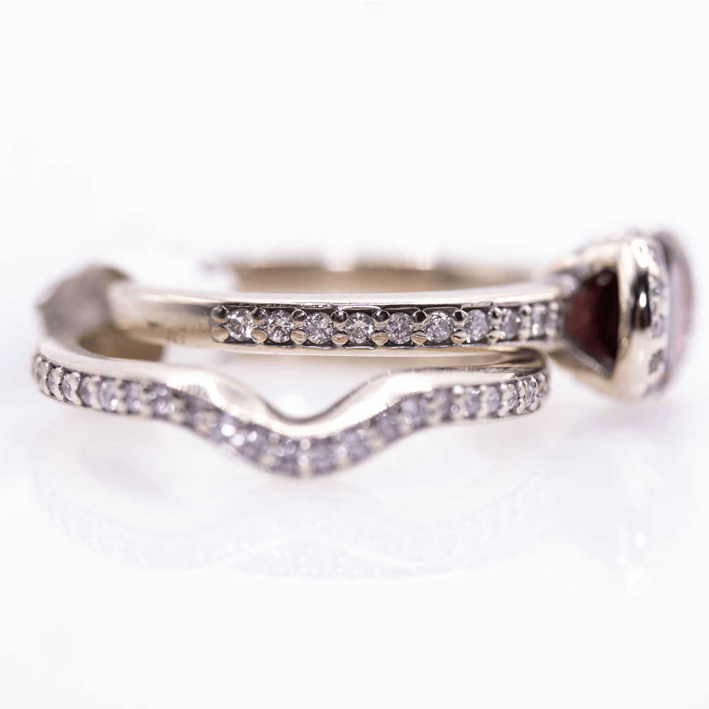 14K Round Cut Garnet Double Band Ring Gold & Silver Pawn Shop