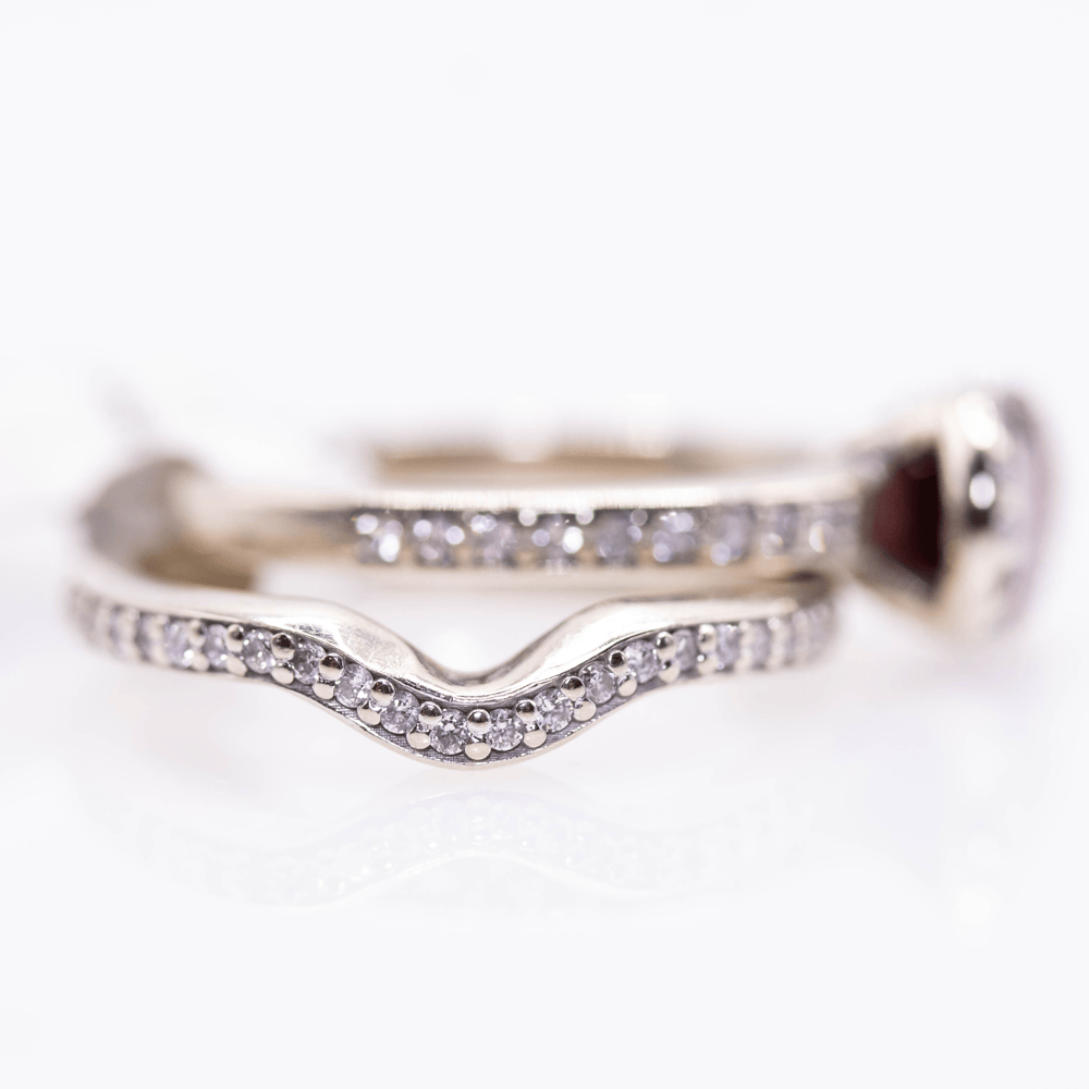 14K Round Cut Garnet Double Band Ring Gold & Silver Pawn Shop