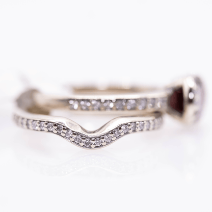 14K Round Cut Garnet Double Band Ring Gold & Silver Pawn Shop