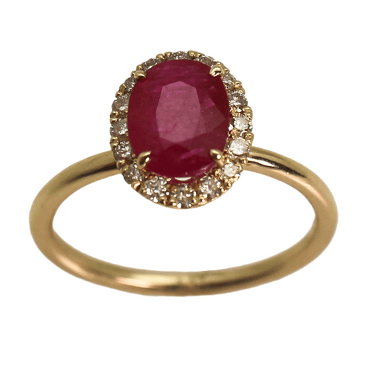 14kYG Oval Shaped Pink Gemstone Diamond Halo Ring Gold & Silver Pawn Shop