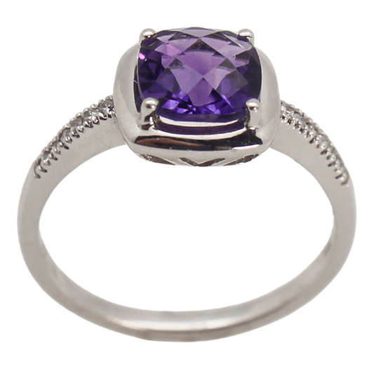 10K Cushion-Cut Amethyst Diamond Ring Gold & Silver Pawn Shop