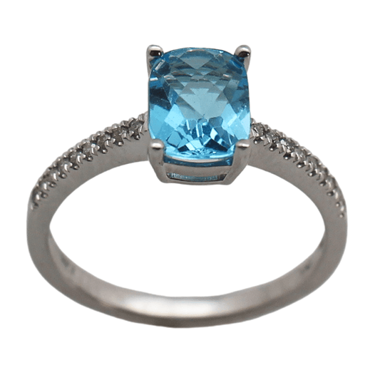 14K Blue Topaz Cushion Rectangular Diamond Ring Gold & Silver Pawn Shop