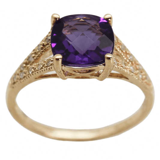 10KYG Cushion-Cut Amethyst Diamond Ring Gold & Silver Pawn Shop