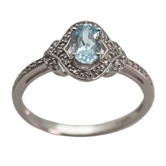 14KWG Oval Cut Aquamarine Ring Gold & Silver Pawn Shop