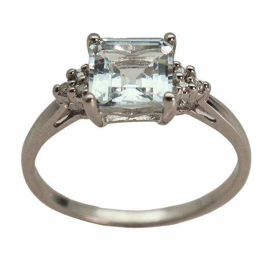 14KWG Aquamarine Emerald Cut Diamond Ring Gold & Silver Pawn Shop