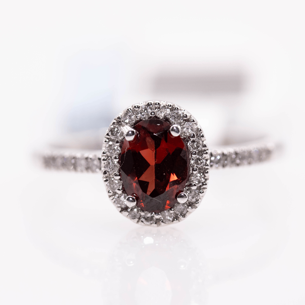 10K White Gold Oval Cut Garnet Ring Gold & Silver Pawn Shop