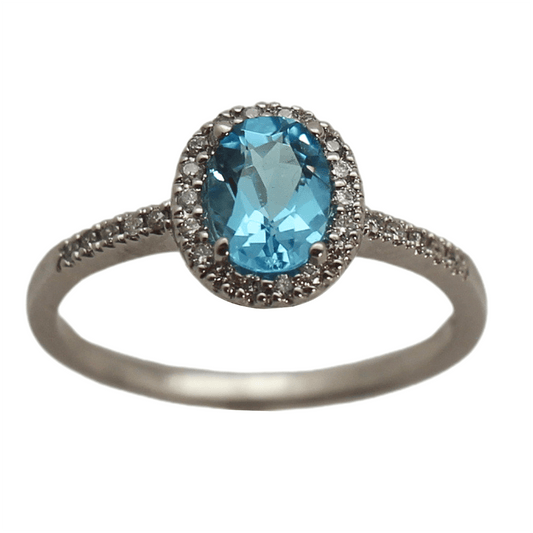 10KWG Blue Topaz Diamond Halo Ring Gold & Silver Pawn Shop
