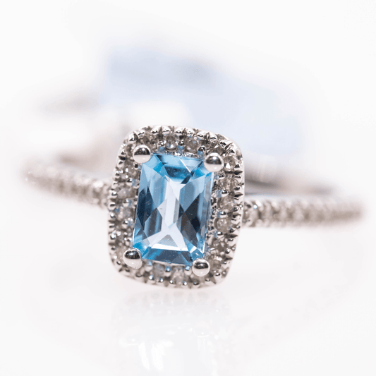 10KWG Blue Topaz & Diamond Ring Gold & Silver Pawn Shop