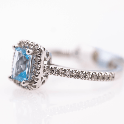 10KWG Blue Topaz & Diamond Ring Gold & Silver Pawn Shop