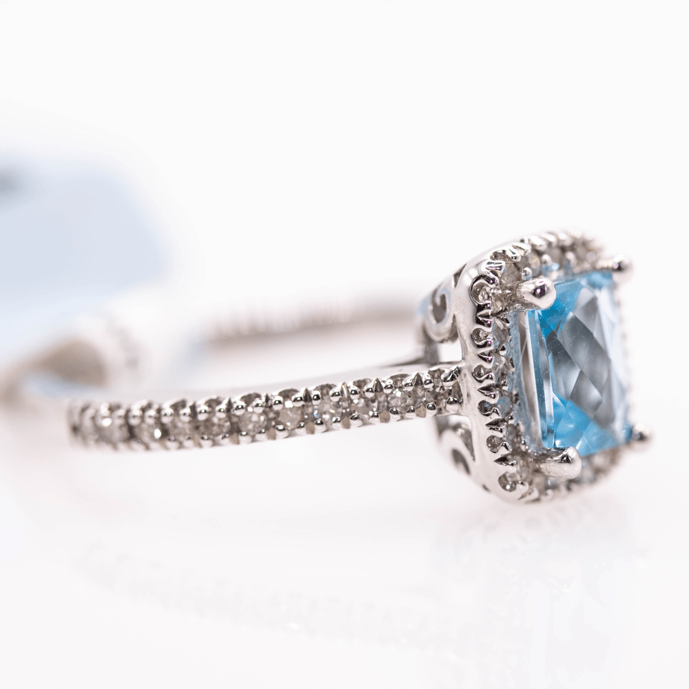10KWG Blue Topaz & Diamond Ring Gold & Silver Pawn Shop